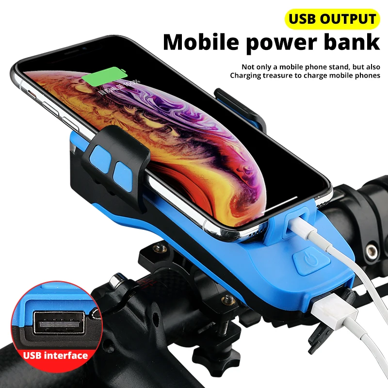 Велосипедный Многофункциональный Передний фонарь 4 в 1 с держателем для телефона