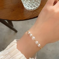 women jewelry simulated pearl bangles popular design golden plating korea temperament metal bangles for party gifts