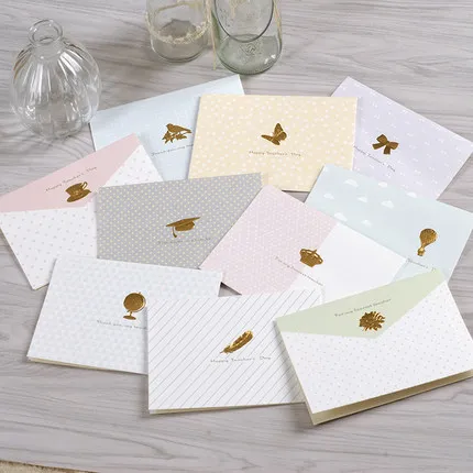 

3pcs teacher's day cards metallic gold embossed happy mini teacher cards