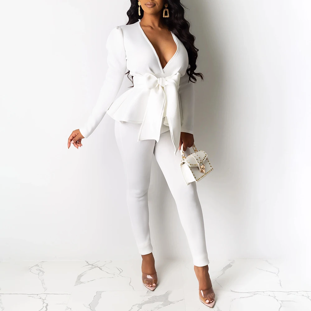 Женский комплект из 2 предметов Топ с длинным рукавом и штаны сексуальный бантик