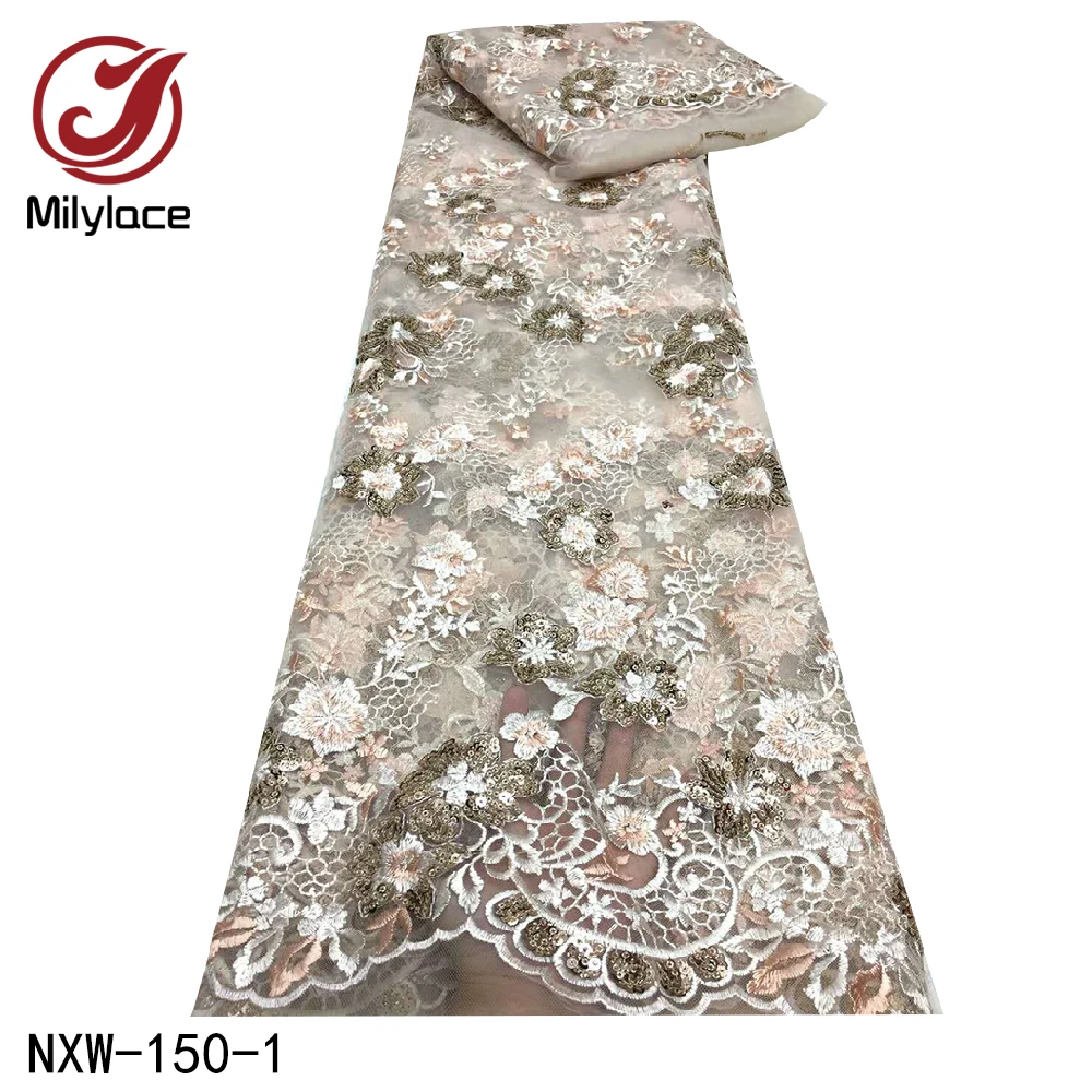 

Latest African Embroidery Lace Tulle Lace Fabric 2020 High Quality French Lace Fabric with Sequins for Party NXW-150