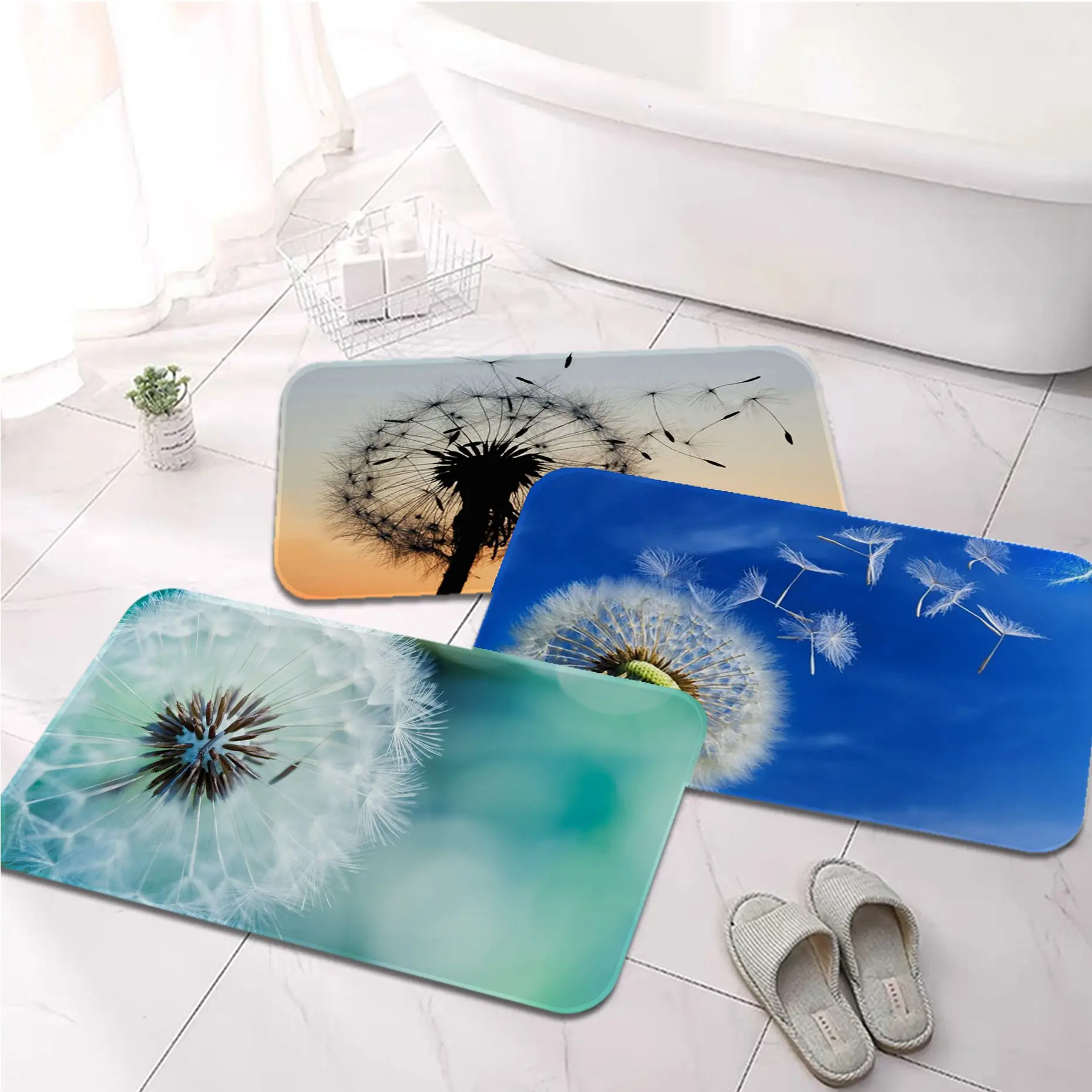 

Dandelion Printed Flannel Floor Mat Bathroom Decor Carpet Non-Slip For Living Room Kitchen welcome Doormat