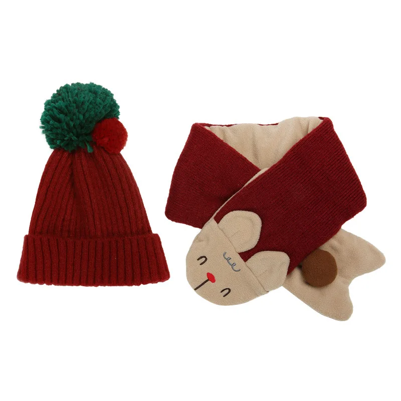 Hat And Scarf Set Зимние теплые детские шапки и шарфы, комплект, зимняя шапка с помпоном динозавра, модная Высококачественная детская брендовая Теплые трикотажные шапки, шарфы - Цвет: Hat And Scarf Set