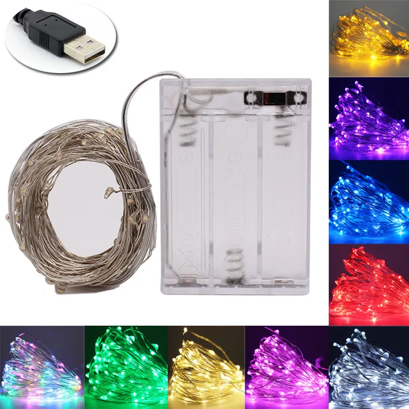 USB 1-10 м CR2032 на батарейках светодиодная гирлянда Рождественские огни гирлянды