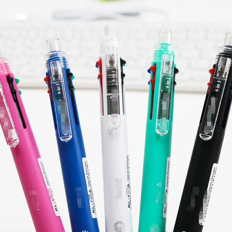 

6 In 1 Multicolor Ballpoint Pens 5 Colors Ball Pen 1 Automatic Pencil With Eraser For School Office Writing Supplies Stationery