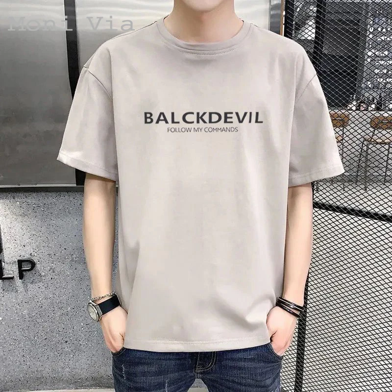 

New Harajuku Men's T-Shirt Korean Style Letter Printed Short-Sleeve Blouses For Men Casual Loose Tees Oversize Male Streetwear