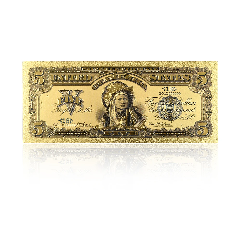 Горячая Распродажа 24k золотые банкноты США 1899 года 5 долларов из фольги