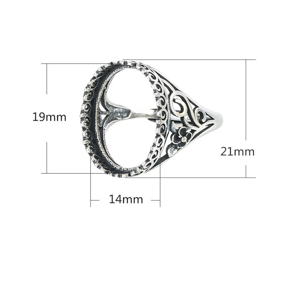 Ring Setting for 14x19mm Oval Cabochons Antique Style Ring Blank Thai Sterling Silver Adjustable Ring Base SR0204
