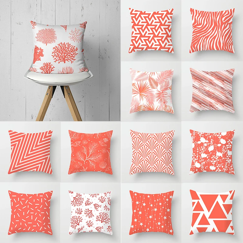 

1 PC Modern Sofa Cushion Pillowcase Simplicity Coral Color Comfortable Geometry Pillow Cover Household Items Cushion Cover