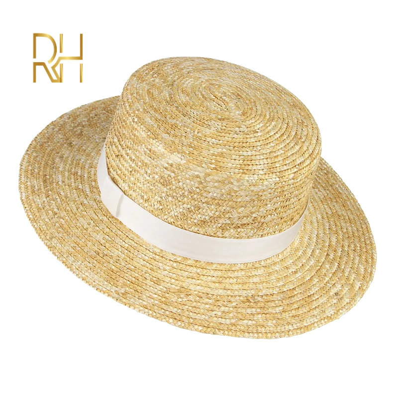 RH летняя плоская шляпа из пшеничной соломы натуральный цвет Женский козырек от