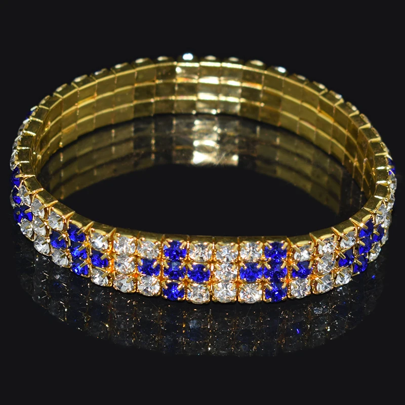 Gold-blue Модные стразы, Золотой/Серебряный крест, растягивающиеся браслеты, эластичный браслет с кристаллами для женщин, шикарный подарок для девушек, свадебные ювелирные изделия - Окраска металла: Gold-blue