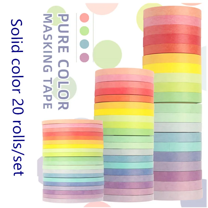 

20 Rolls Solid Color Slim Washi Tape Set Rainbow Masking Tape for Scrapbooking DIY Stationary Christmas Gift Masking Tape