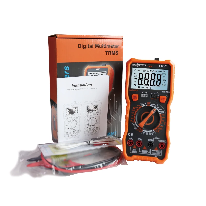 RICHMETERS 118C Digital Multimeter 6000 Counts 20A NCV HFE True-RMS 100mF capacitance Magnet AC/DC Voltage Current Temperature