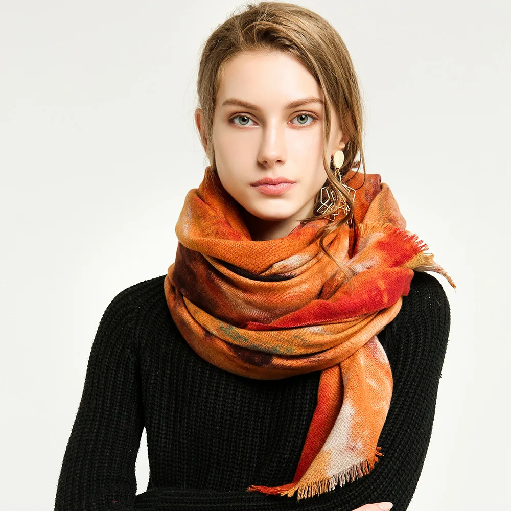 

2021 Women's Autumn and Winter Students Keep Warm New Style Cashmere Graffiti Wall European and American Style Scarf