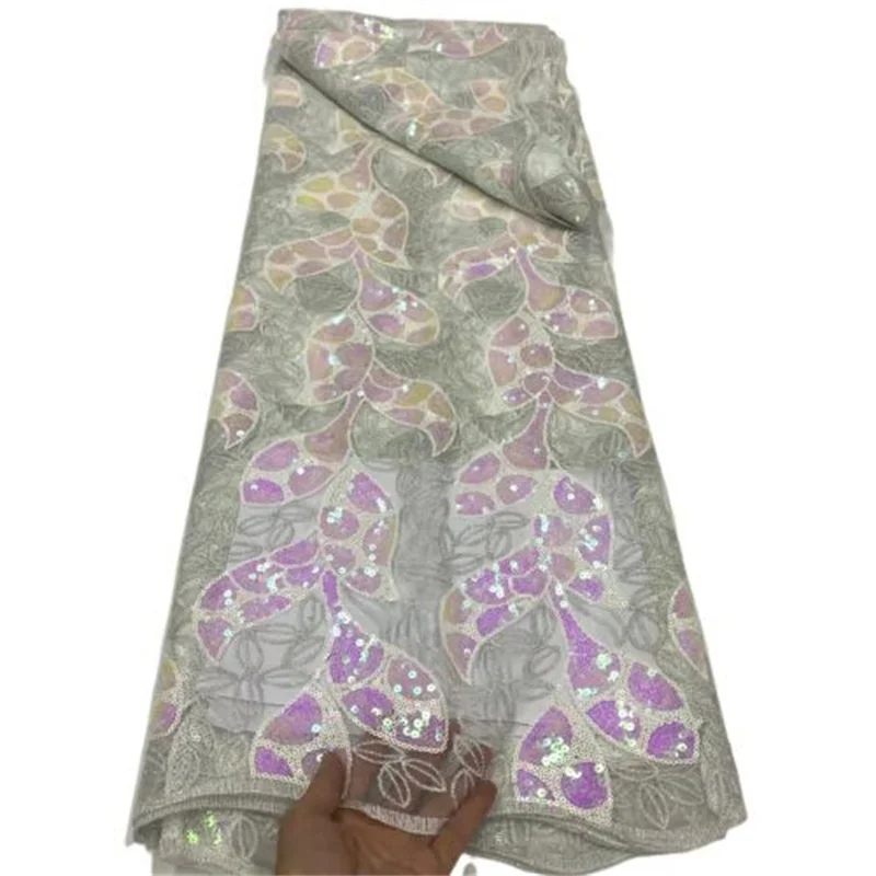 

Green Latest African Mesh Lace Fabric Embroiderey Small Sequins White French Tulle Laces Fabric For Nigerian Wedding Party Sew
