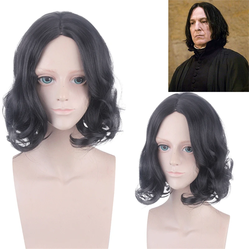 

Movie Severus Snape Cosplay Wig Professor Snape Curly Black Wig Halloween Role Play Costume Wigs + Wig Cap