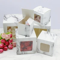 50pcs 5cm 6cm 7cm 8cm 9cm 10cm square window box with marbling design for christmas gifts package candy wedding wrapping box