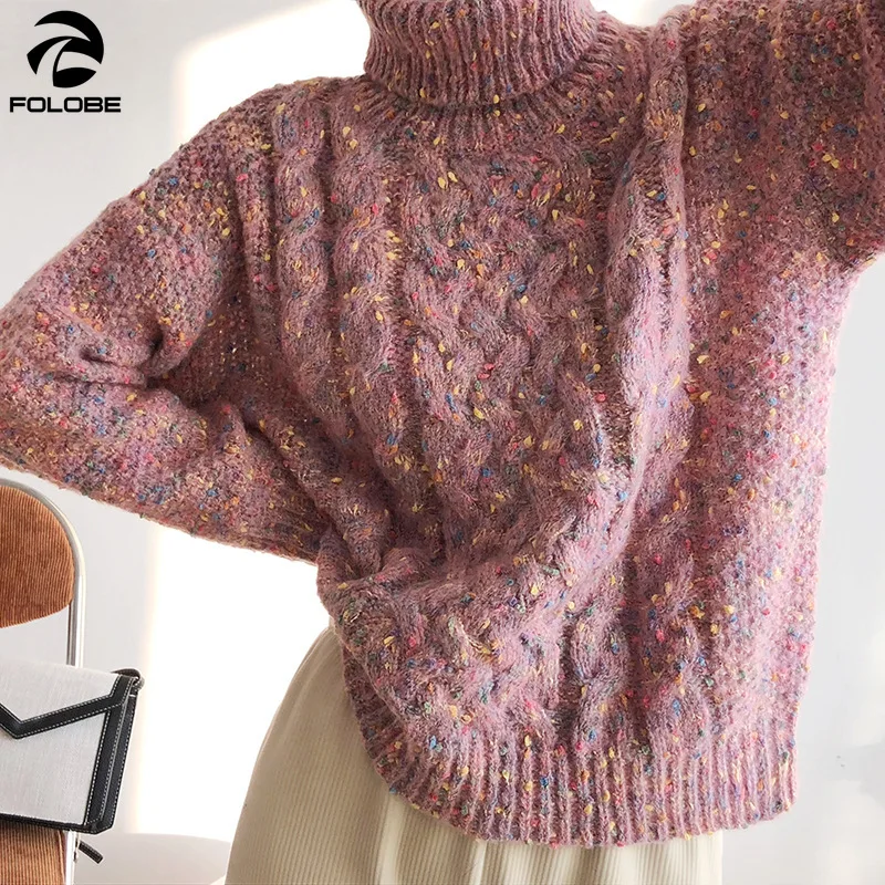 Женский утепленный свитер с высоким воротом теплый мягкий вязаный пуловер