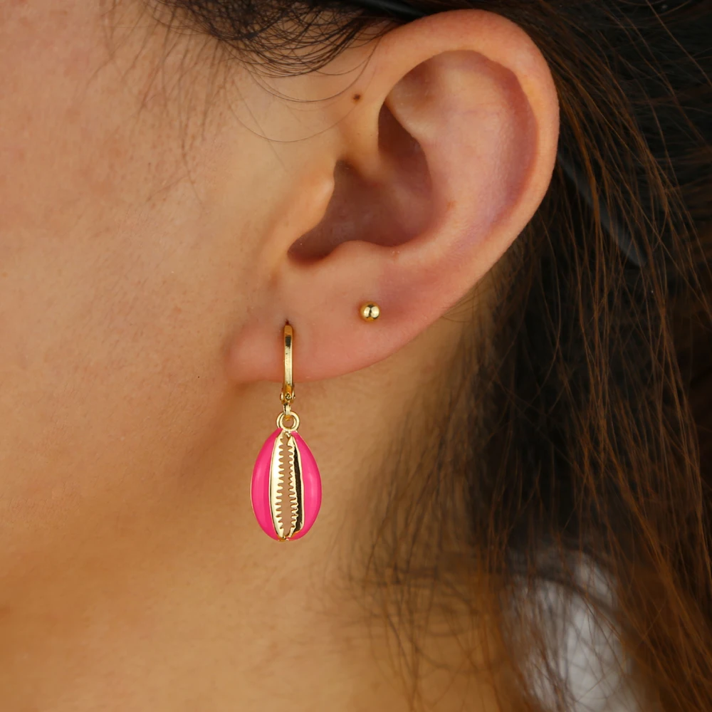 Разноцветные эмалированные серьги подвески в форме ракушки для женщин женские