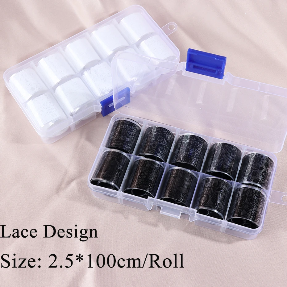 

10pcs Black White Lace Nail Transfer Foil Sticker Set Mixed Flowers Adhesive Decals DIY For Nail Art Slider Decoration SA1017-1
