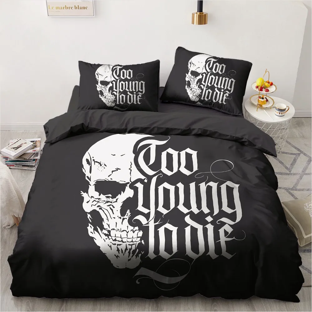 

Skull Bed Custom Design 3D Modern Duvet Cover Sets Pillow Covers King Queen Single Twin Size 160*200cm Black Bedclothes