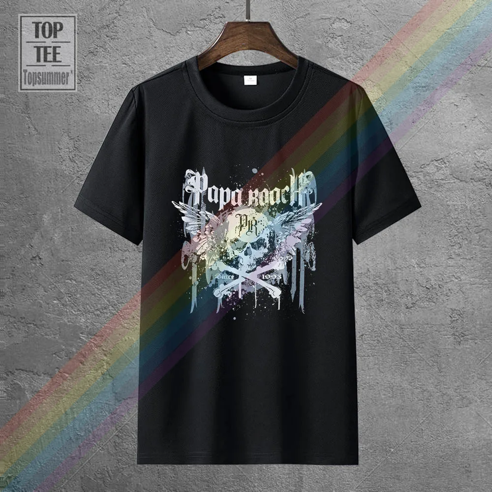 

2018 New Fashion T Shirt Men Cotton Papa Roach Crossbones Drips Band Logo Official Mens Black T Shirt
