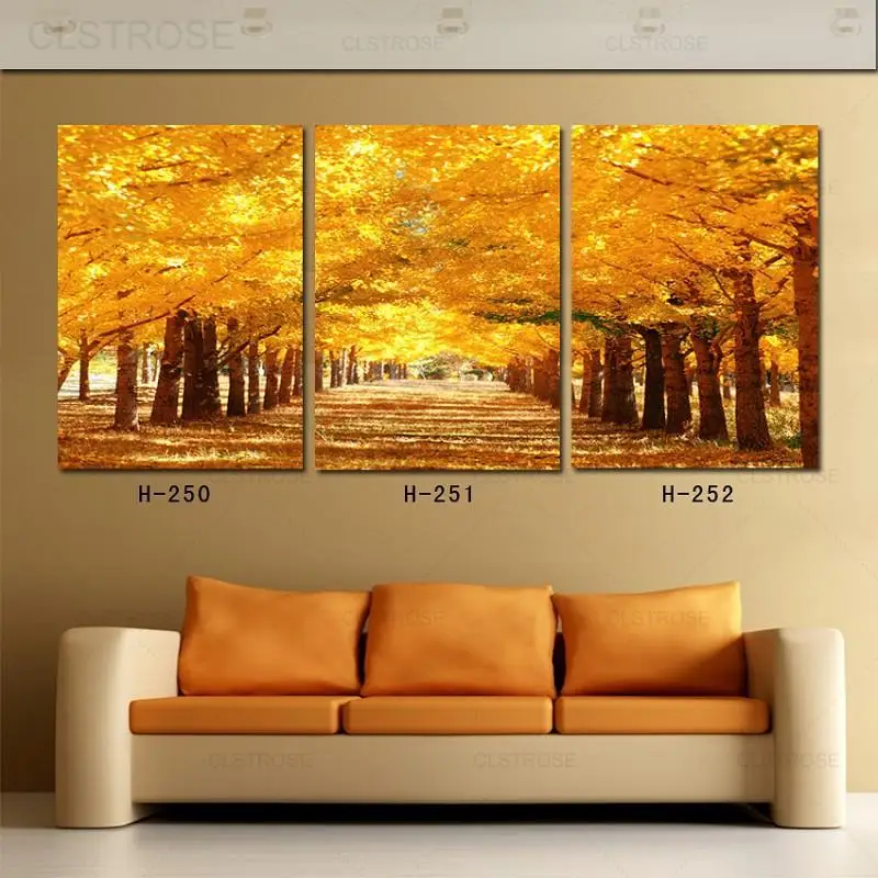 

Three-Piece Autumn Landscape Canvas Painting Beautiful Fall Season Golden Tree Woods Road Art Poster Home Decoration Living Room