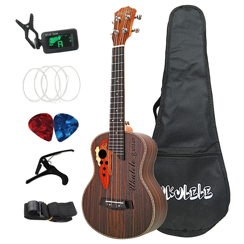 

ABGZ-26 Inch Tenor Ukulele Grape Sound Hole Hawaiian Guitar 4 Strings Rosewood Ukelele Set with Bag