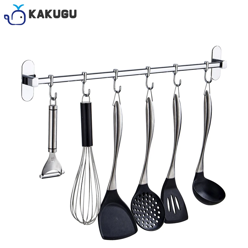 

KAKUGU Kitchen Storage Rack Organizer Shelf With Row Hook Free Punch Wall Hanging Stainless Steel Shower Bar