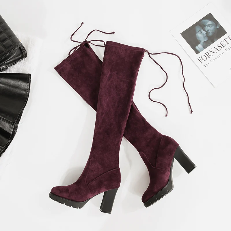 2019 Для женщин модные сапоги выше колена зимние женские высокие замшевые плюшевые