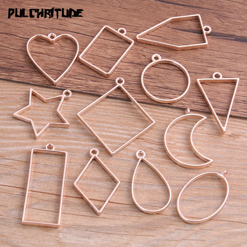 PULCHRITUDE, 8 шт./лот, смешанные, 7 цветов, геометрическая фигура, шарм, полый клей, пустая подвеска, поднос, ободок, подвески, сделай сам, ручная работа