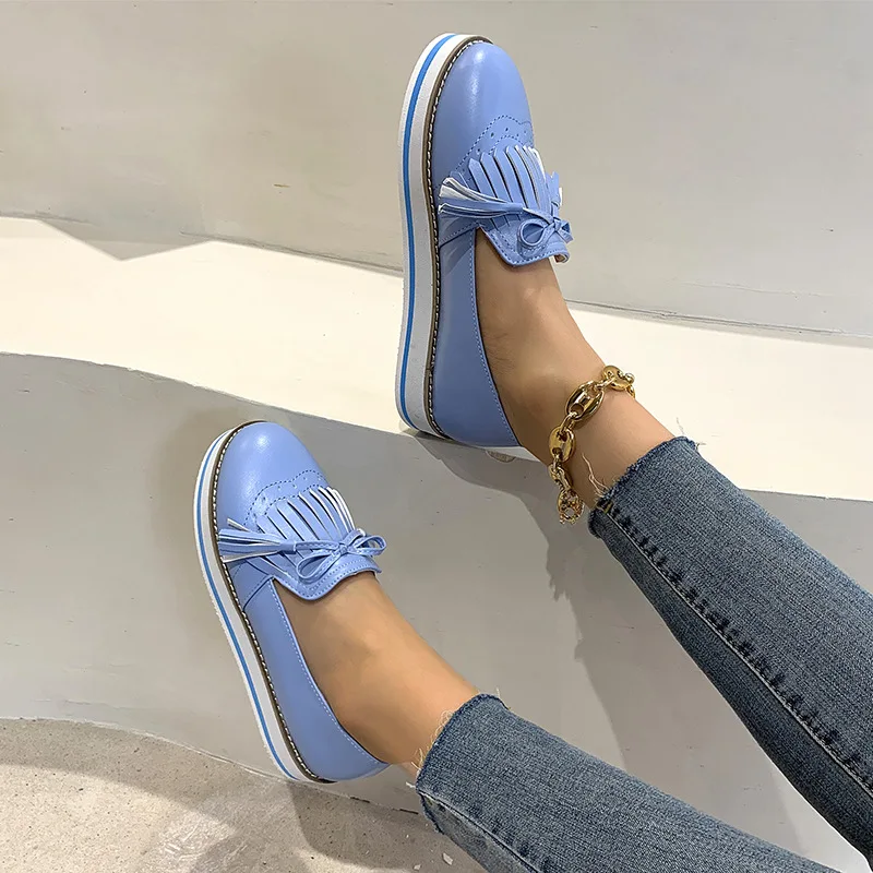 

Лоферы женские на платформе, Вулканизированная подошва, бахрома, бант, мягкая подошва, повседневная спортивная обувь, осень