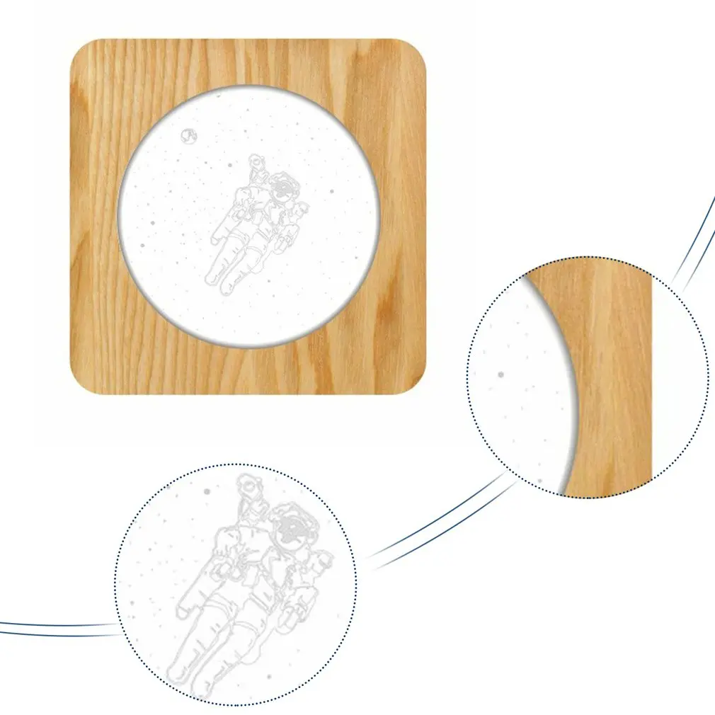 

USB Plug-in Astronaut Modeling Wooden Craft Night Light Warm White Light Solid Wood Acrylic Night Light