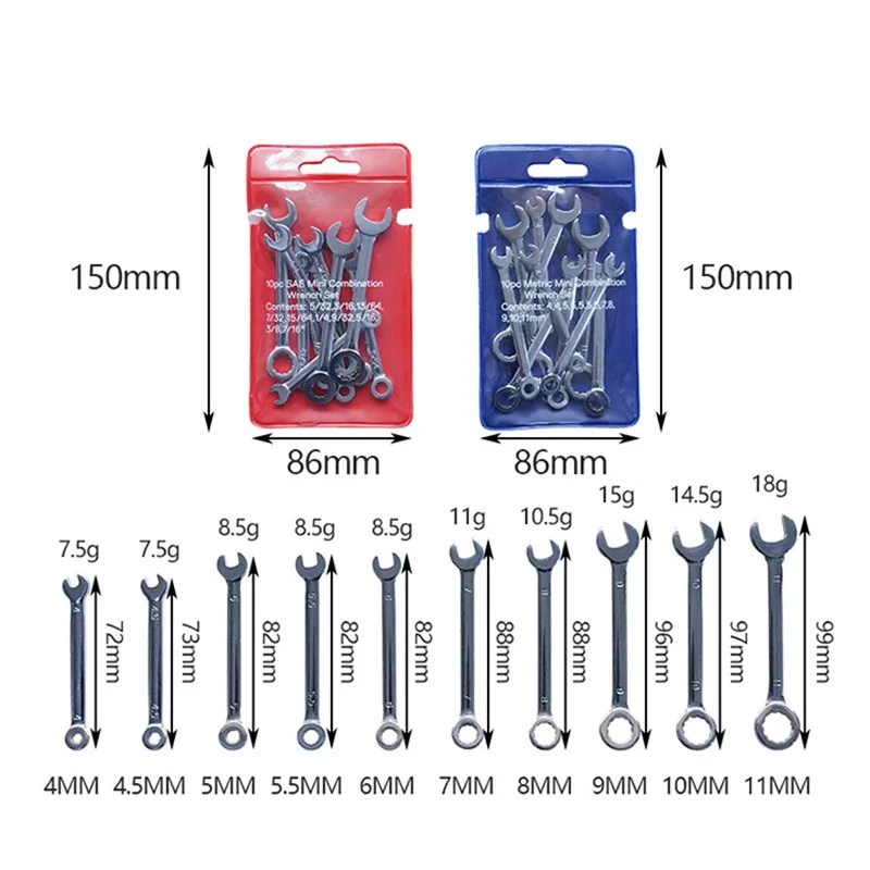 

Mini Wrench Set 10Pcs Wrench Set Open End and plum blossom Sleeve combination Wrench Spanner for Assembling Furniture Tool