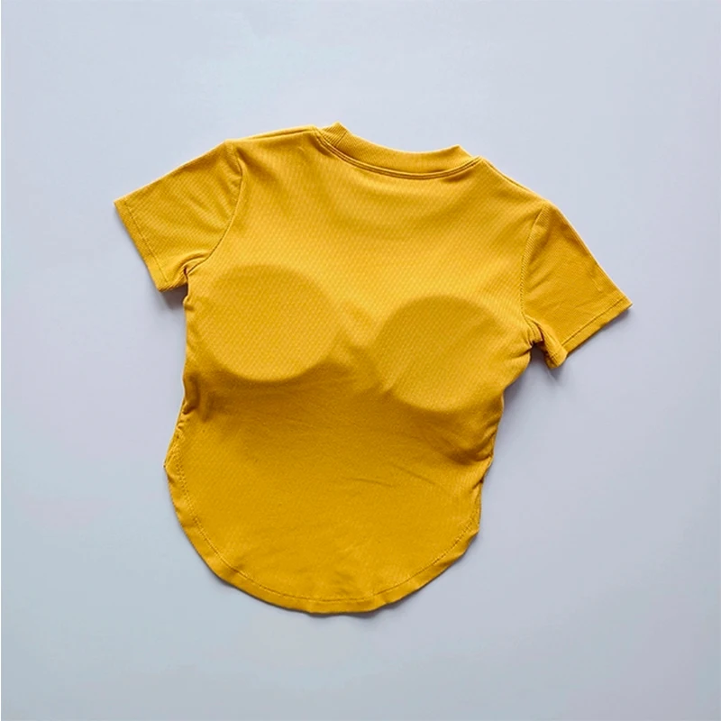 Yoga Shirts With Chest Pad Short Sleeve Women Fitness Crop Top Workout Tops Running T-shirts Blouse Gym Clothing Sportswear