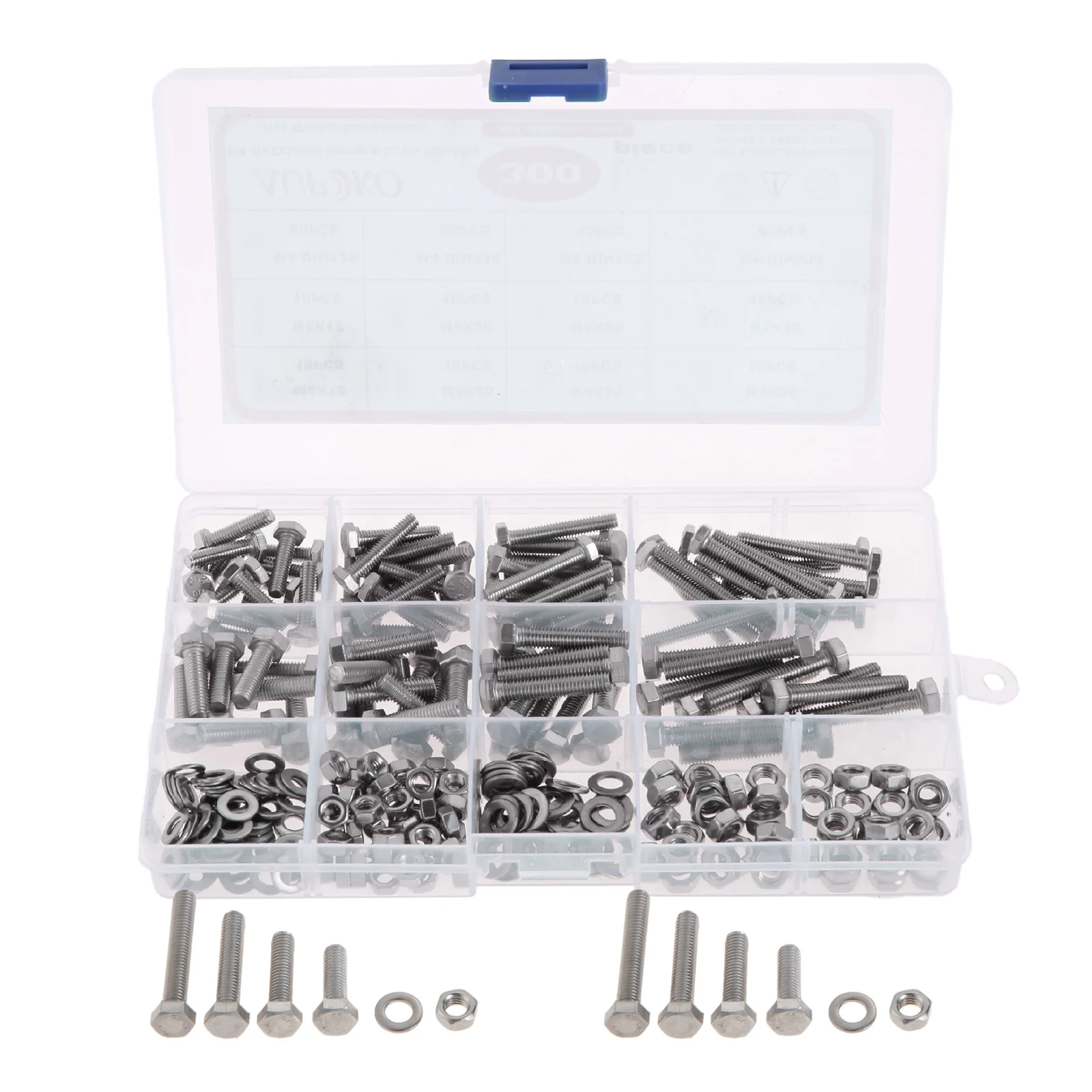 

300Pcs/box M4 M5 16/20/25/30mm Hexagon Head Screws DIN 933 Machine Screws with DIN 934 Nuts DIN 125 Washers 304 Stainless Steel