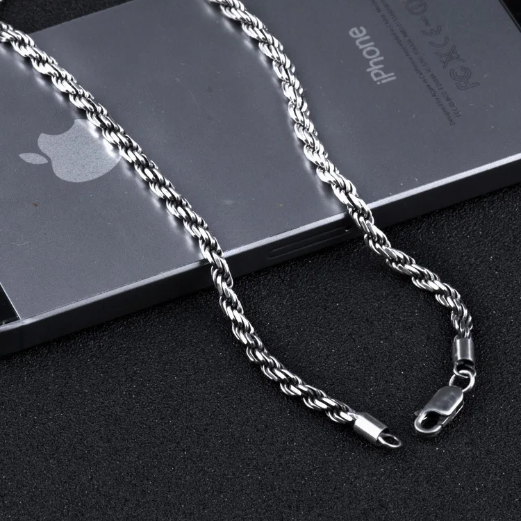 Мужская цепочка из серебра 925 пробы однотонное длинное ожерелье тайского