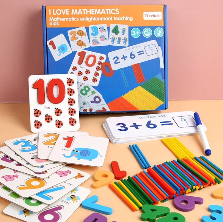 Монтессори Обучающие Математические Игрушки с карточками деревянные Счетные
