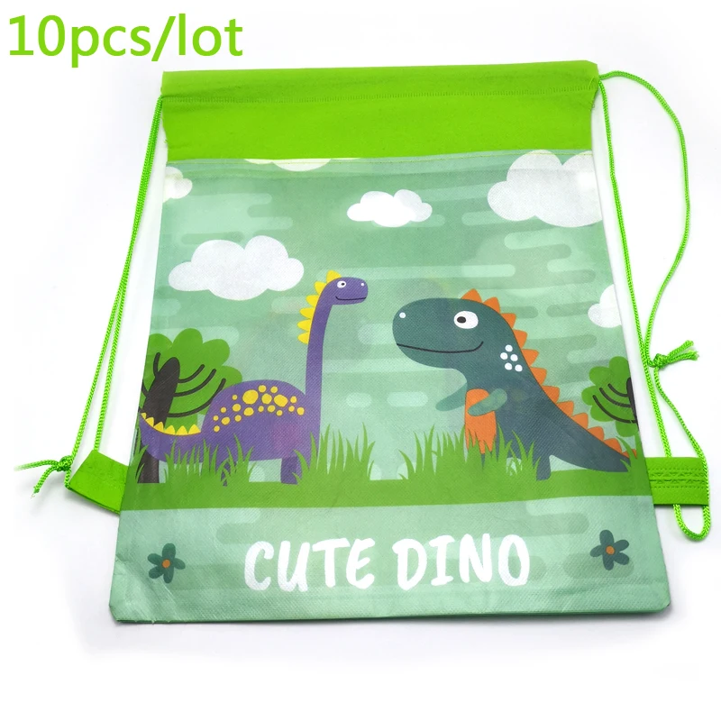 

10pc/lot Happy Birthday Events Party Backpack Dinosaur Theme Baby Shower Mochila Decorate Non-woven Fabric Drawstring Gifts Bags