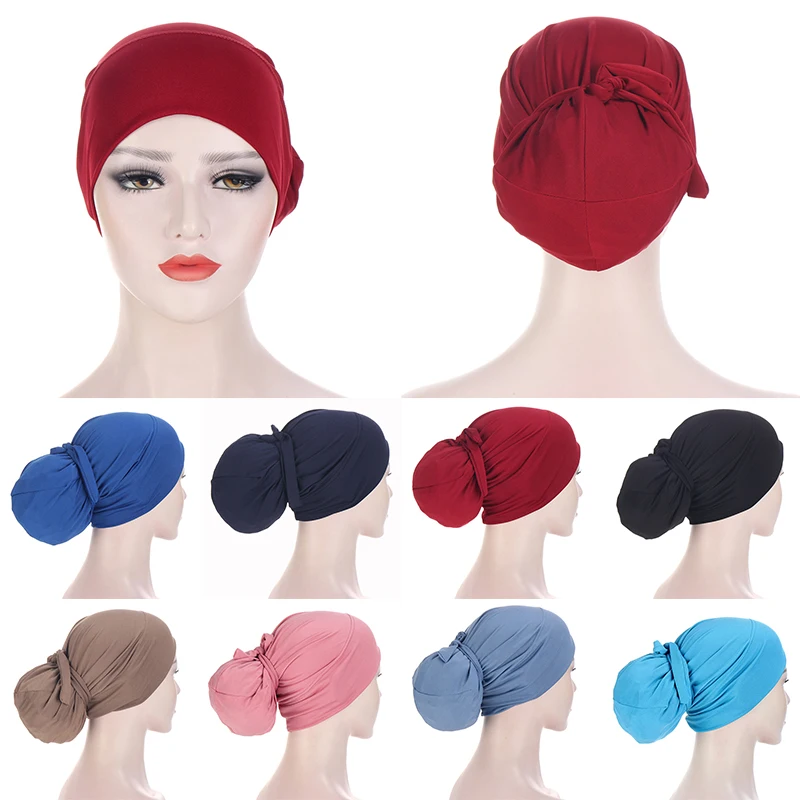 

Женский однотонный тюрбан, 1 шт., простой эластичный модный головной платок, мусульманская шляпа, аксессуары для женщин