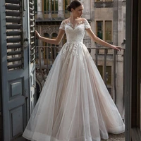 boho elegant wedding dress boho 2021 simple lace appliques bridal party dress o neck beach wedding gowns country robe de mariee