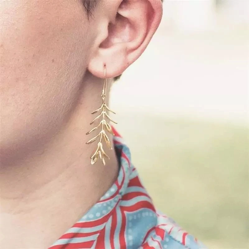 

Creative Green Leaf Gold Branch Long Earrings Party Anniversary Women Jewelry Gift