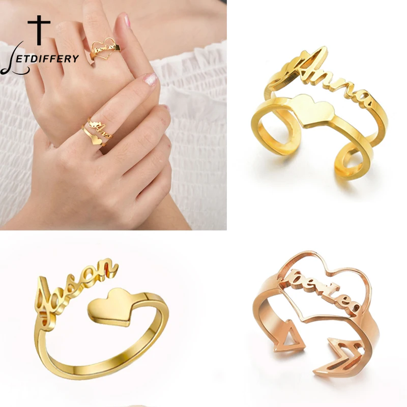 

Letdiffery Personlized Name Date Rings Stainless Steel Heart Crown Customized Ring for Couple Women DIY Jewelry Christmas Gifts