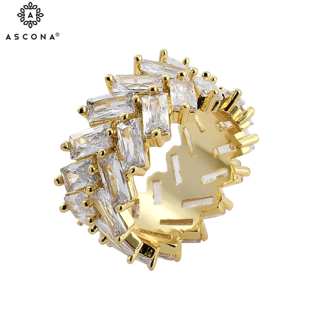 

Luxury Iced Out 2 Row Baguette Men's Rings Bling Trendy Cubic Zircon Charms Gold Silver Color RING Hip Hop Rock Jewelry Gifts
