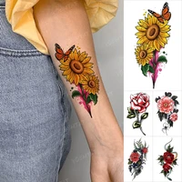 cute sunflower rose waterproof temporary tattoo sticker child arm color fake tatto body art flash tatoo woman