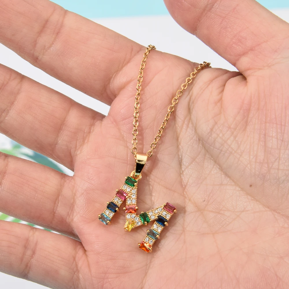 Роскошные красочные AAA циркон английская буква кулон ожерелья для женщин Золотой