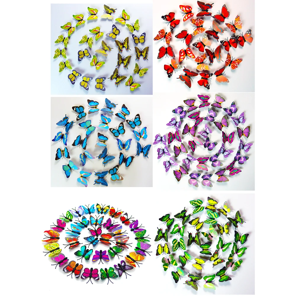 Random 50PCS 3D Simulation Butterfly Sticker Home Decoration Refrigerator Wall Stickers Wedding Party Fake | Дом и сад
