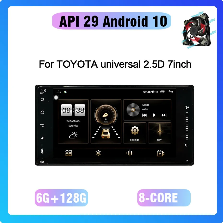 preço Android 10.0 Octa Núcleo 6 + 128g Navegação Gps Do Carro Multimídia Player Rádio Ventilador De Refrigeração Para Toyota Universal 2.5d 7 Polegada
