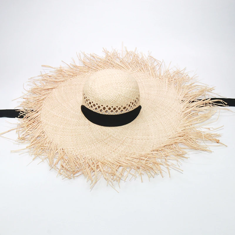 

Wholesale 8 Colors Raffia Big Beach Hats For Women Wide Brim Sun Hat ladies Hollow Breathable Summer Cool Straw Hat S1118