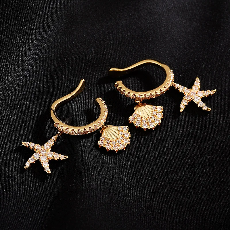 Женские позолоченные серьги с морской ракушкой и морскими